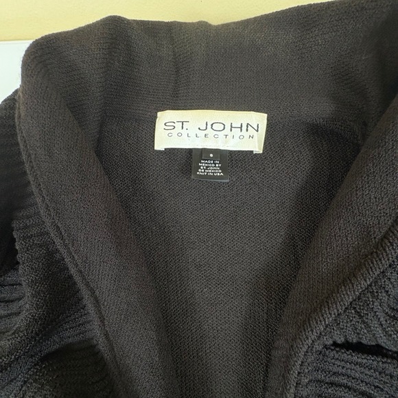 St John Collection Chocolate Brown Ruffle‎ Front Open Knit Cardigan Sweater 8 - Picture 3 of 14